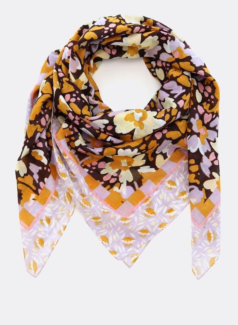 Tuch 100% Bio-Baumwolle / Hana -  braun / rosa / lavendel