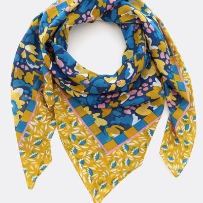 Scarf 100% organic cotton / Hana - blue / yellow / pink