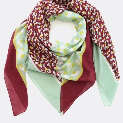 Scarf 100% organic cotton / Triangle - wine red / green