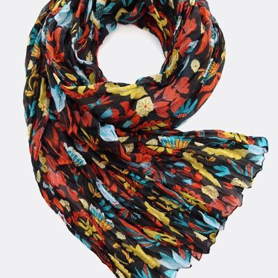 Silk scarf Meadow – black / colorful
