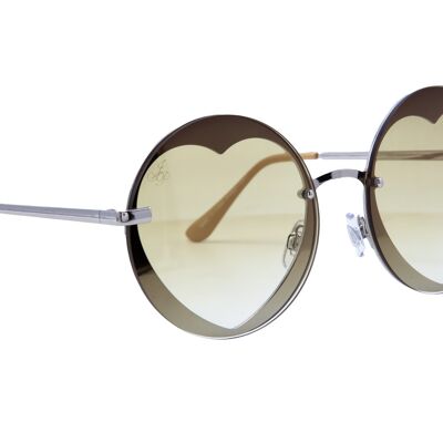 SILVER ROUND HEART FRAMES WITH YELLOW LENSES