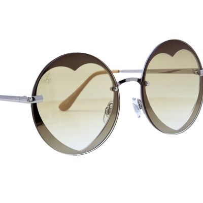 SILVER ROUND HEART FRAMES WITH YELLOW LENSES