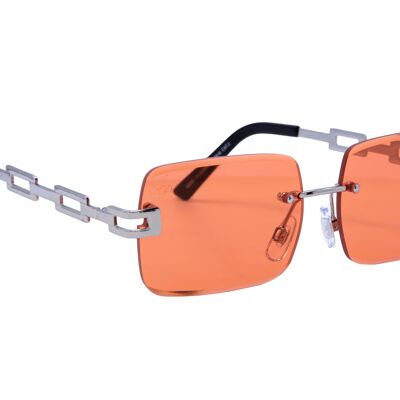 SILVER RECTANGLE FRAME WITH ORANGE LENSES