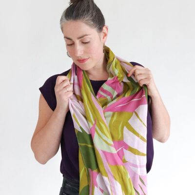 Foulard Ecovero (TM) / Grandes Feuilles – vert / rose