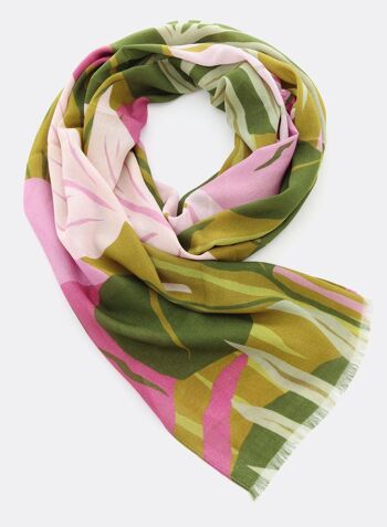 Foulard Ecovero (TM) / Grandes Feuilles – vert / rose 2