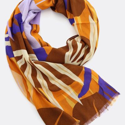 Bufanda Ecovero (TM) / Hojas grandes – naranja / violeta / marrón