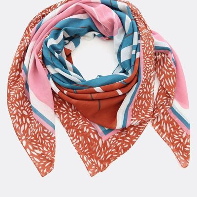 Scarf 100% organic cotton / Curly Flowers - pink / blue / wine red