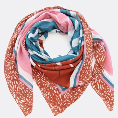 Scarf 100% organic cotton / Curly Flowers - pink / blue / wine red