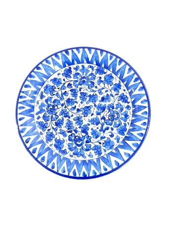 Assiette à dîner en céramique de poterie bleue - Conception de triangle de feuille bleue 3
