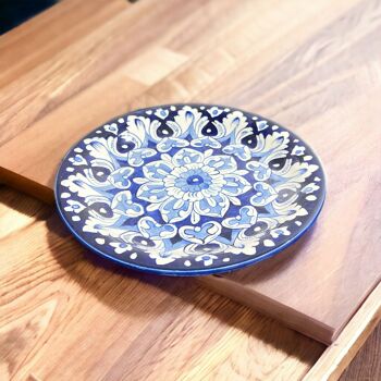 Assiette à dîner en céramique de poterie bleue - Mandala Design 2