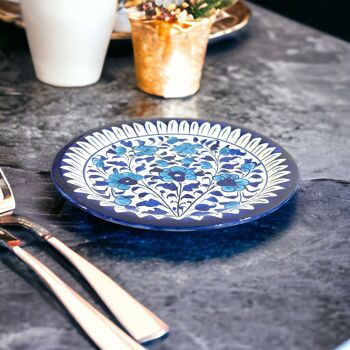 Assiette à dîner en céramique de poterie bleue - Conception de fleur bleu clair 3