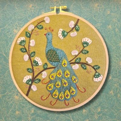 Flamboyant Peacock Appliqué Hoop Craft Kit