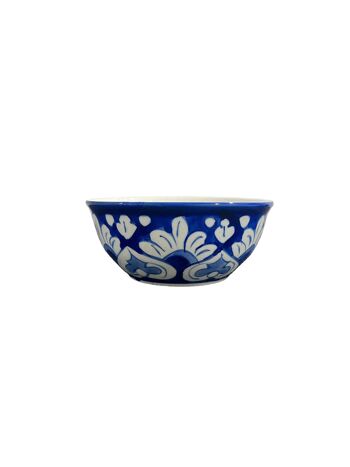 Bol de service en poterie bleue - Conception de feuilles blanches 2