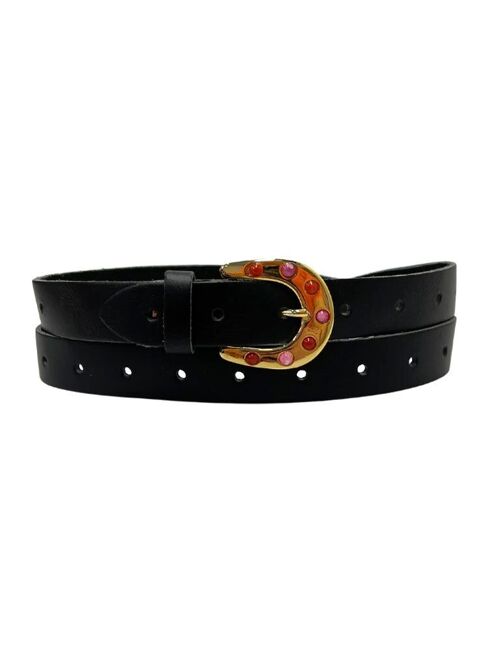 Leather Belt Multicolor Stones