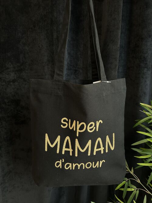 Tote bag noir " Super Maman d'amour" - Fête des mères