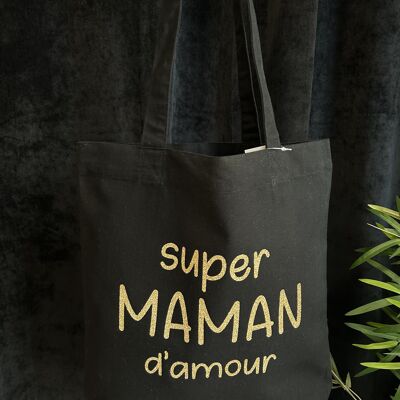 Black tote bag "Super loving mom" - Mother's Day