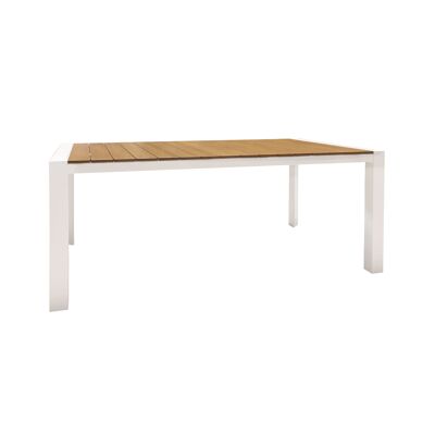 TABLE EN POLYWOOD ASPECT BOIS AVEC STRUCTURE EN MÉTAL BLANC 180X90X74CM BARI