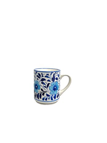 Tasse à café de thé de poterie bleue - conception de fleur bleu clair 2