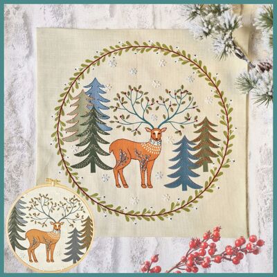 Printed Linen Embroidery Kit King of the Woods