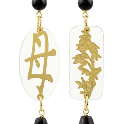 Pendientes Mini Kanji Plexi Transparente Mamá Negro