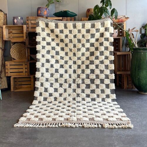 Tapis Berbere Marocain Moderne Damier en relief