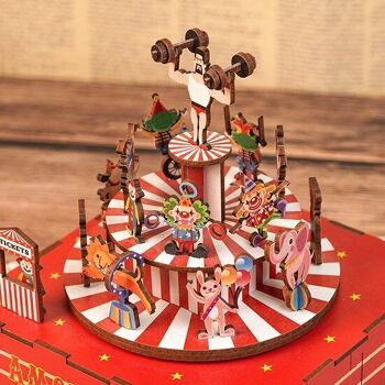 Boîte à musique DIY 3D Puzzle en bois Troupe de Cirque Tone-Cheer, TQ047, 14x14x16cm 3