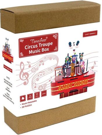 Boîte à musique DIY 3D Puzzle en bois Troupe de Cirque Tone-Cheer, TQ047, 14x14x16cm 7