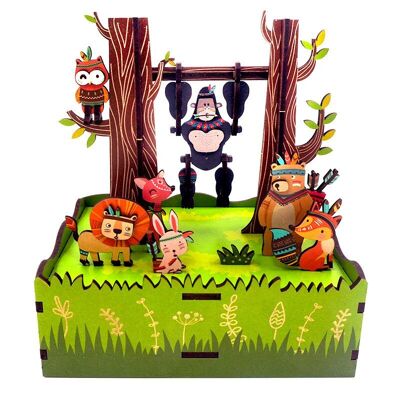 Caja de música DIY 3D Rompecabezas de madera Juegos de la jungla Tone-Cheer, TQ050, 10.3×10.5×15.5cm