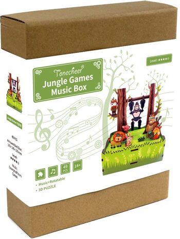 Boîte à musique DIY Puzzle 3D en bois Jeux de jungle Tone-Cheer, TQ050, 10,3 × 10,5 × 15,5 cm 5
