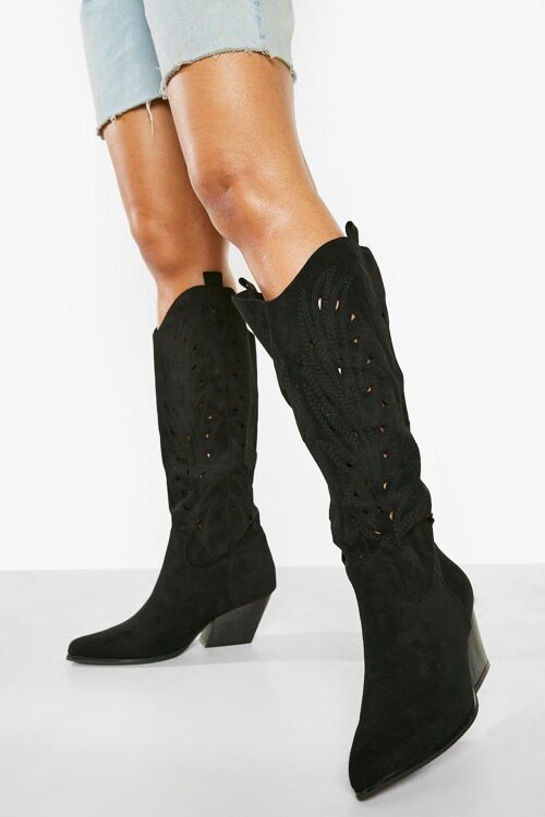 WESTERN STYLE KNEE HIGH CUT OUT COWBOY BOOT