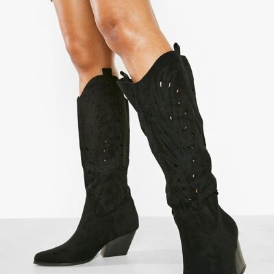 WESTERN STYLE KNEE HIGH CUT OUT COWBOY BOOT