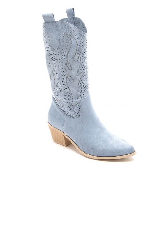 BLUE EMBROIDED CALF HIGH WESTERN COWBOY BOOTS