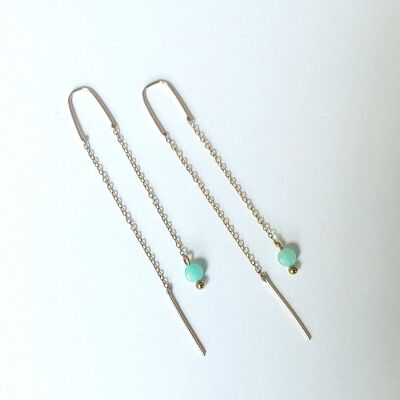 Gold stainless steel dangling earrings with Amazonite bead