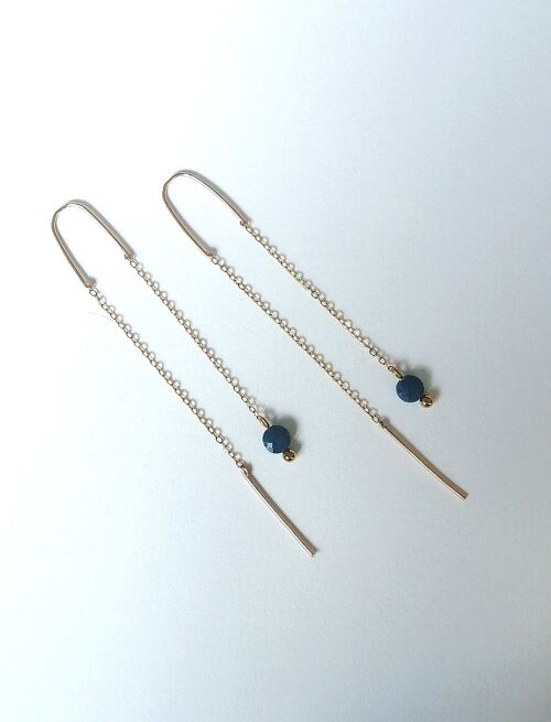 Boucles d'oreilles pendantes en acier inoxydable doré avec perle en Lapis-Lazuli