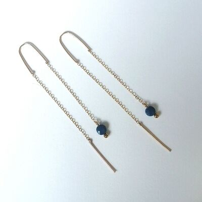Boucles d'oreilles pendantes en acier inoxydable doré avec perle en Lapis-Lazuli