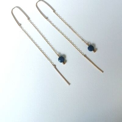 Dangling earrings in gold-plated stainless steel with Lapis-Lazuli pearl