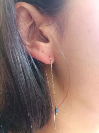 Boucles d'oreilles pendantes en acier inoxydable doré avec perle en Lapis-Lazuli 2