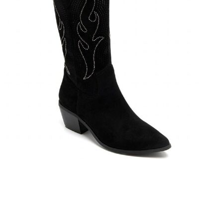 BLACK EMBROIDED CALF HIGH WESTERN COWBOY BOOTS