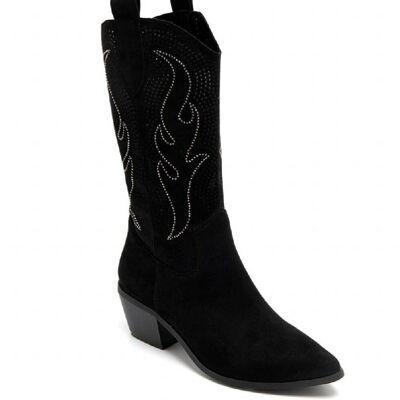 BLACK EMBROIDED CALF HIGH WESTERN COWBOY BOOTS