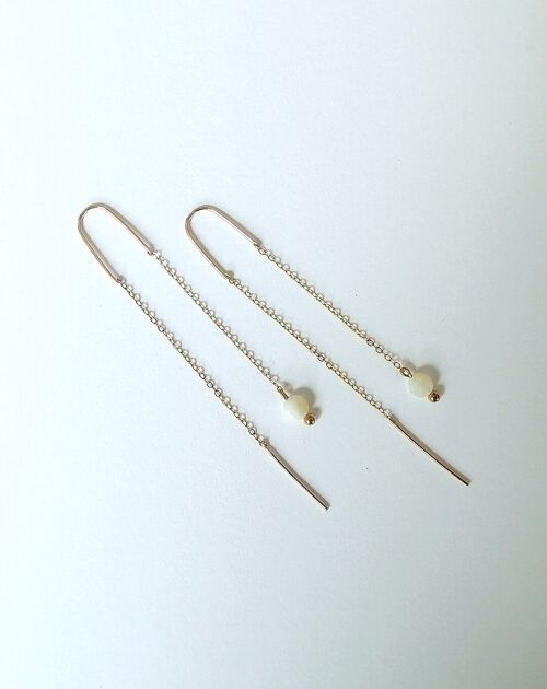 Boucles d'oreilles pendantes en acier inoxydable doré avec perle en Nacre