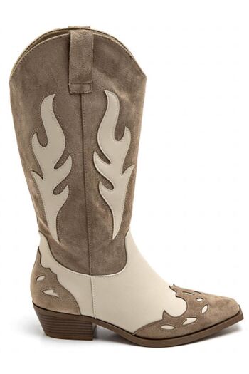 BOTTES DE COWBOY WESTERN CLASSIQUES BRODÉES KAKI 4