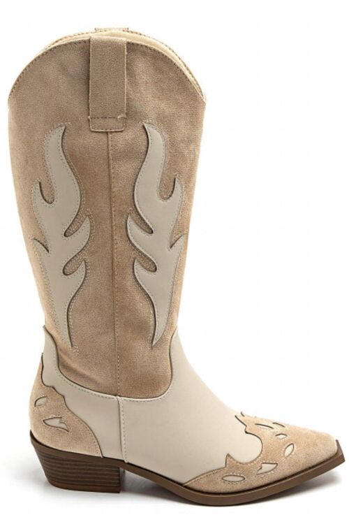 BEIGE EMBROIDED CLASSIC WESTERN COWBOY BOOTS
