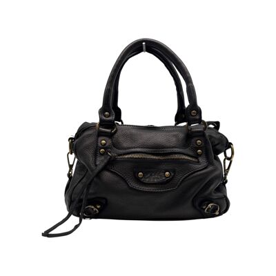 SAC EPAULE CUIR WASHED LUCIE NOIR