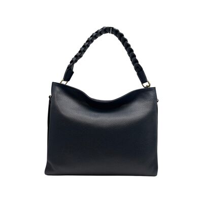 BOLSO DE HOMBRO NATHALIE DE PIEL GRANULADA AZUL MARINO