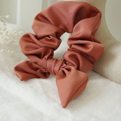 Scrunchie Bow Tie Satin Pink Terracotta