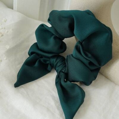 Emerald Green Satin Bridle Bow Scrunchie
