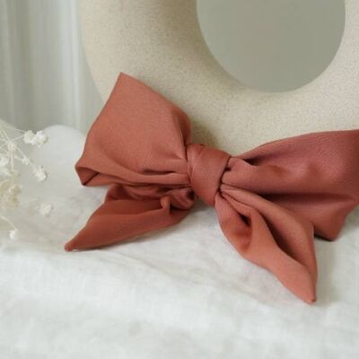 Amore Bow Barrette Satin Pink Terracotta
