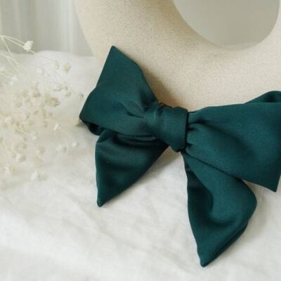 Barrette Noeud Amore Satin Vert Émeraude