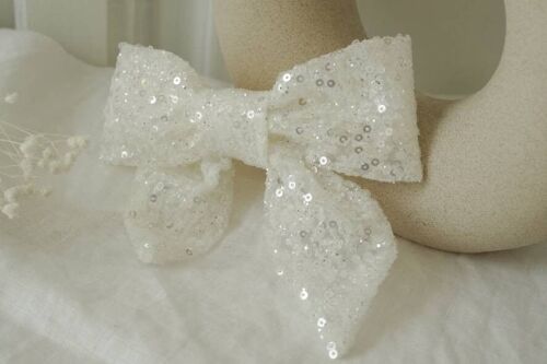 Barrette Noeud Lovely Sequins Blancs