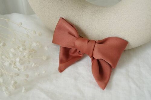 Barrette Noeud Enfant Honey Satin Rose Terracotta